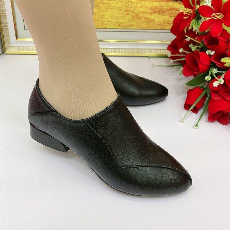 Women's leather shoes 2025 spring new side zipper women's single shoes fashionable versatile low heel soft sole middle-aged mother shoes