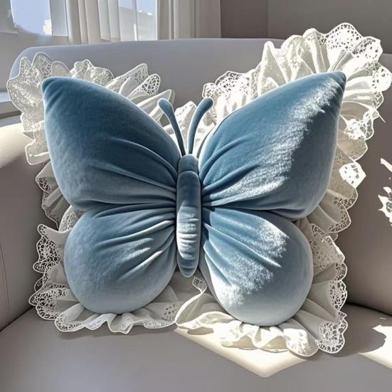 Butterfly Throw Pillow Plush Butterfly Shaped Pillow with Lace Edge Decorative Cute Stuffed Hugging