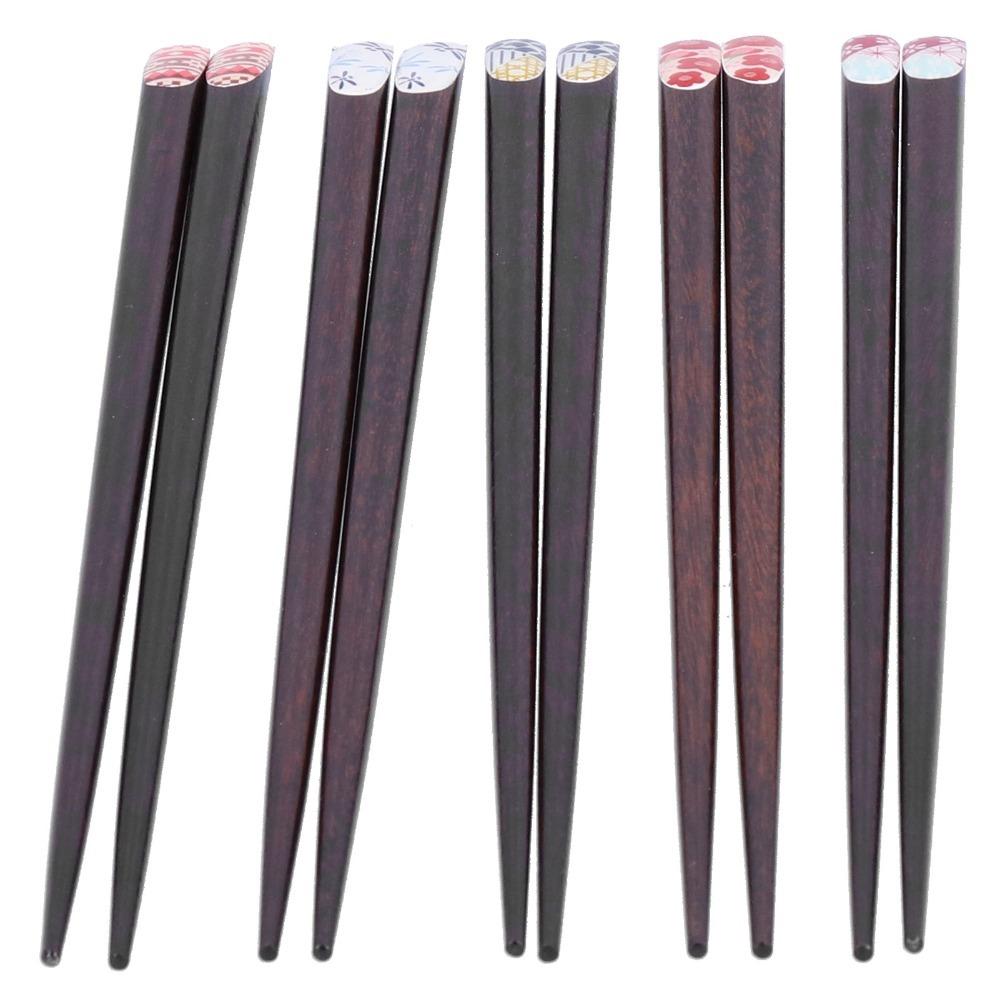1Set Wood Printed Chopsticks Exquisite Printed Pattern Practical Tableware Smooth Polished Slim Decorative Wood Family Dining