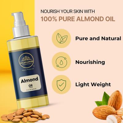 Wildflower Essentials Almond Oil Cold Pressed 100% Pure & Natural (50 Ml) For Face, Hair, Skin, Body