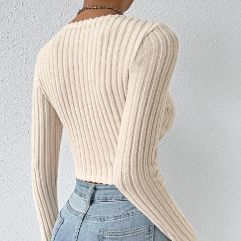 IHUASU Women's Fall Short Spice Deep V-Neck Slim Sexy Long Sleeve T-Shirt