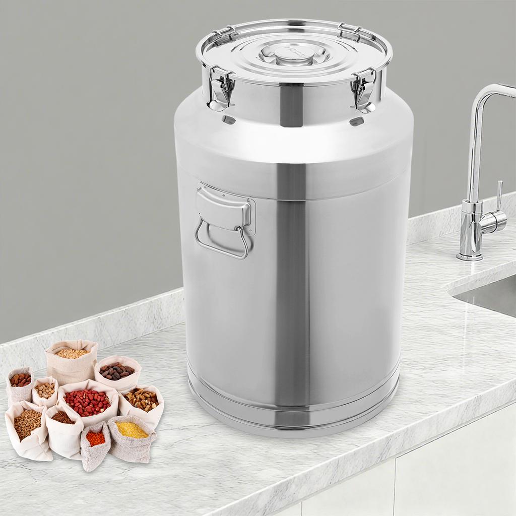 76L Premium 304 Stainless Steel Sealed Milk Storage Can, Large Capacity Airtight Cylindrical Container, Food Grade Metal Pail