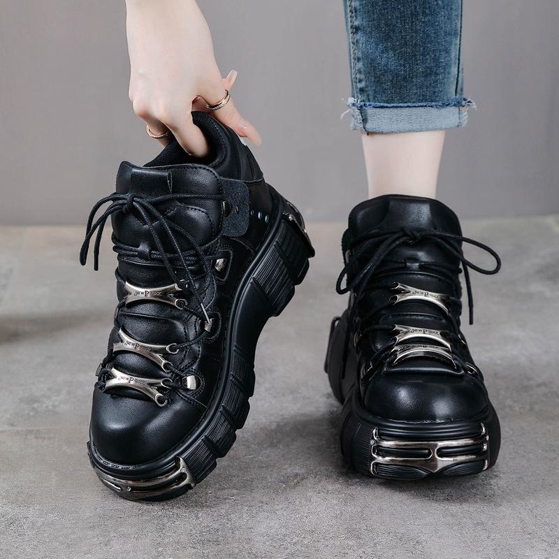 Fashion Spring New Women's Shoes, Heavy Metal Thick-soled High-top Punk Small Leather Shoes, Gothic Dark Motorcycle Boots Trend