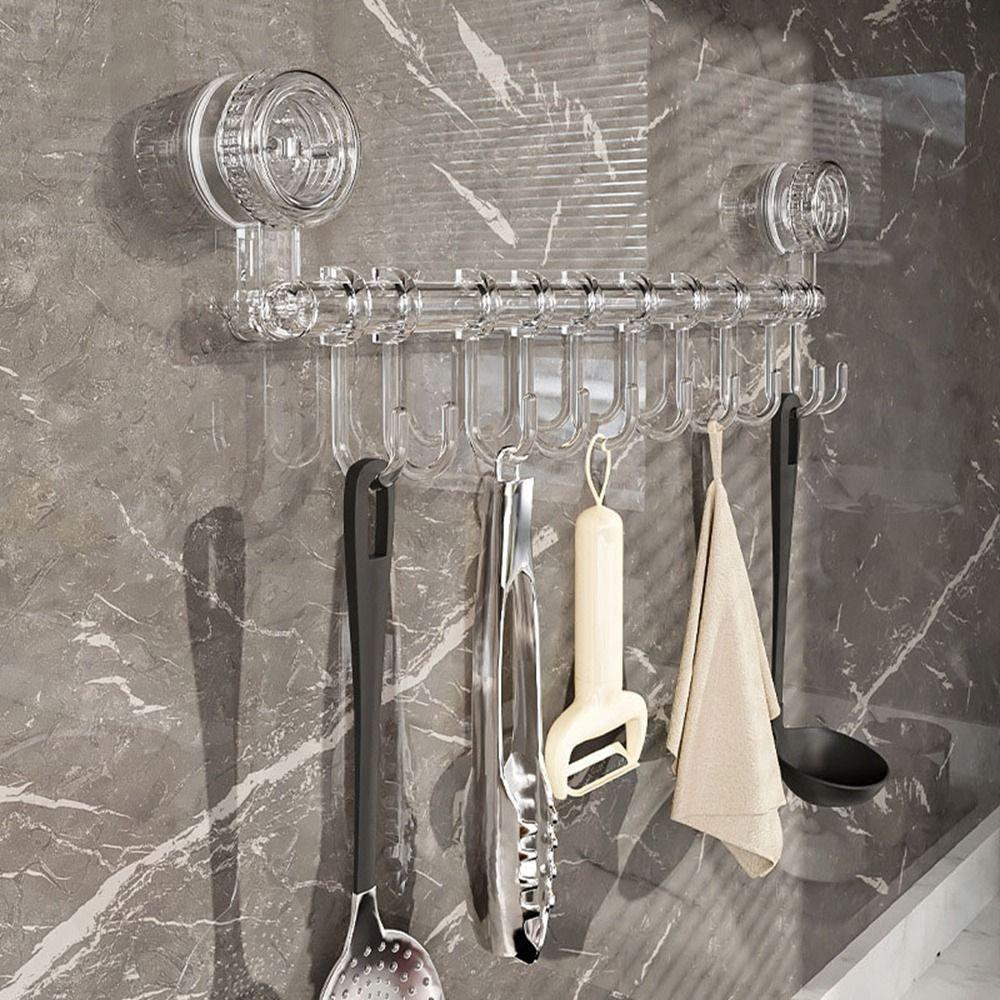 10 Hooks Suction Cup Kitchen Hook Wall Mounted Utensil Holder Shovel Storage Rack Kitchen