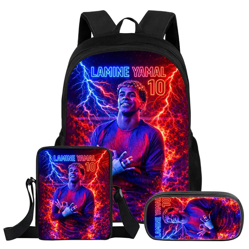 Set da 3 Pezzi Zaino L-Lamin Yamal Bambini Studenti Scuola Stella del Calcio Zaino Miglior Regalo Borsa a Spalla Astucci Zainetto
