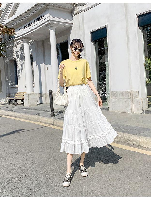 Spring 2025 Sweet Korean High Waist White Lace Midi A-line Skirt