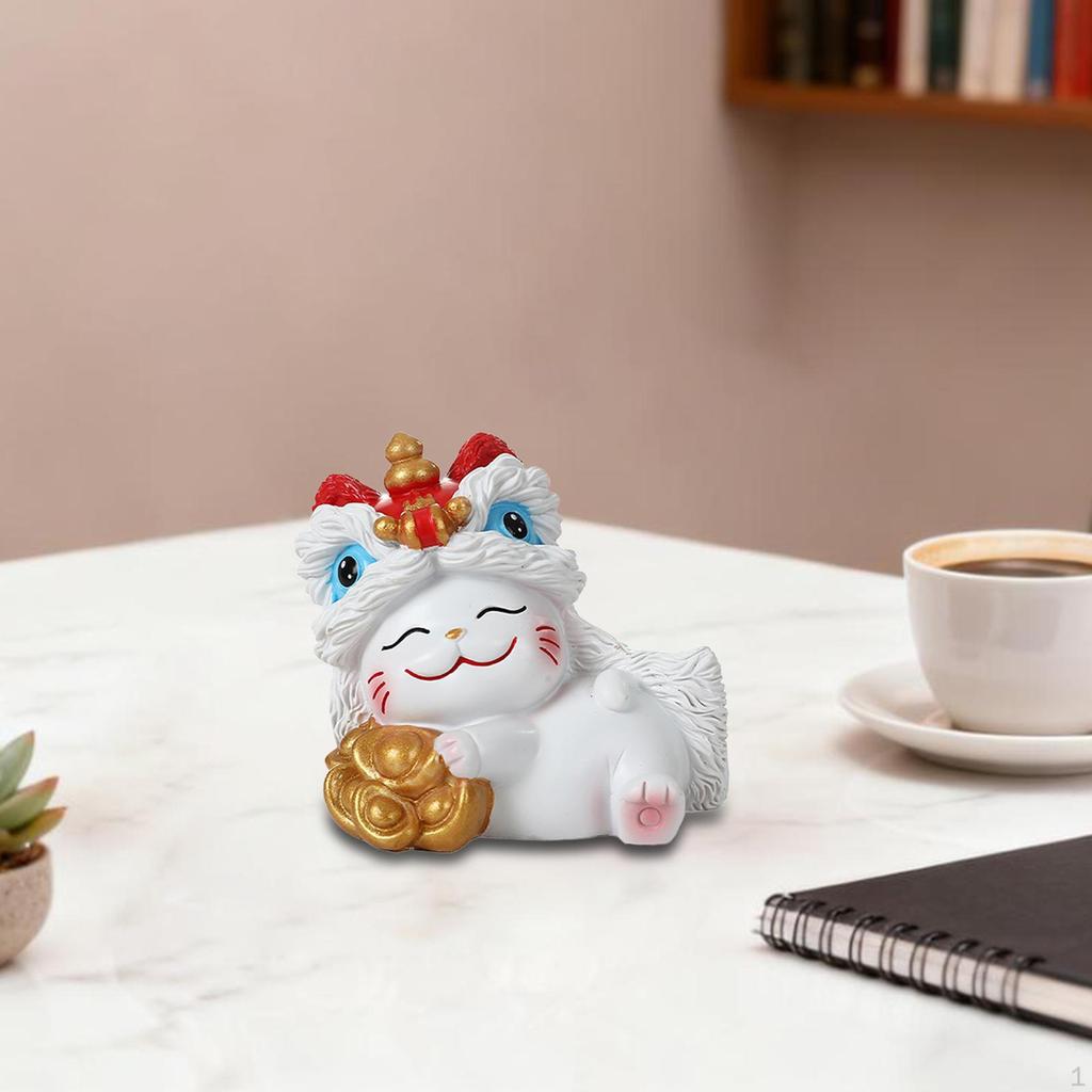 Lucky Cat Miniature Figurine Animal Sculpture Art Crafts Decorative Desktop Ornament Small Statue