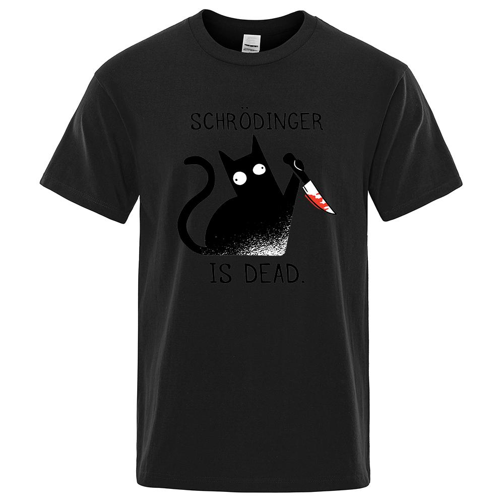 Schrodinger Is Dead Black Cat Tshirts Male Fashion 100% Cotton T-Shirt Hip Hop Loose Tee Clothes Casual Fashion Casual Tops Mens