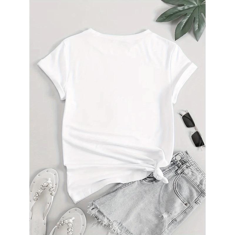 European Size Women's Casual Short Sleeve T-Shirt with Cute Dog Graphic Print - Soft Stretch Round Neck Tee, Machine Washable All-Season