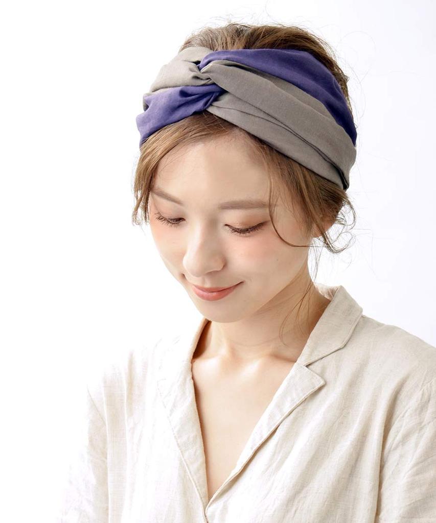 VINGTAINE Turban Sophisticated Hair Two-Tone Hairband, Cross-Shaped Linen, Accessory, HB-97-PU