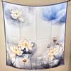 Guochao Lotus Landscape 100% Mulberry Silk Scarf - Versatile Women's Square Shawl