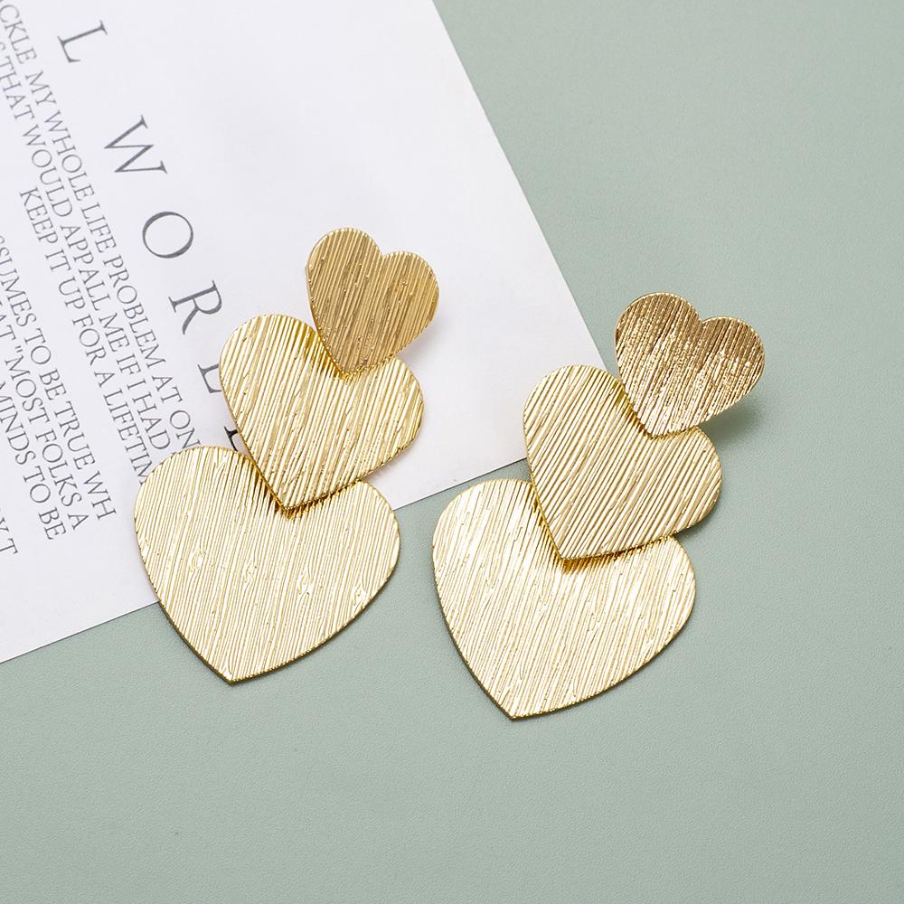 Stripe Metal Dangle Gold Color Heart Earrings For Women Vintage Elegant Piercing Stud Women's Valentine's Day Gift Girls Jewelry