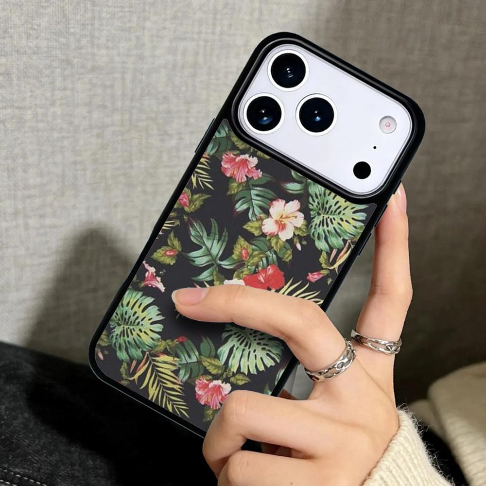 Capa Hülle für iPhone 17 Air 16 Pro Max 15 Plus 11 13 Mini 14 12 Rückseite Handyhülle Retro Tropische Blumen