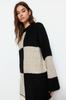 Women's Fashionable Stylish Hijab Sweater Black Openwork Perforated Color Block Knitted Knitwear Sweater
