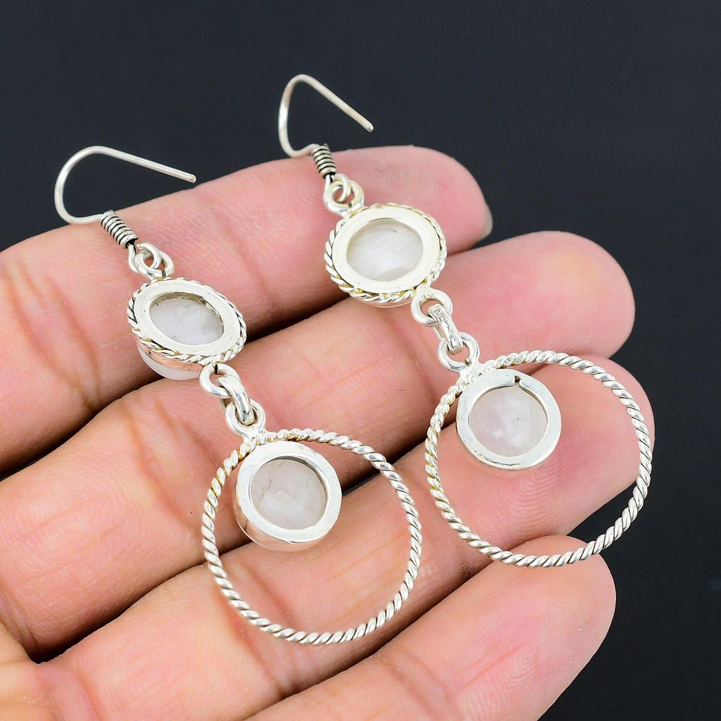 Rainbow Moonstone Gemstone Dangling Handcrafted Earrings Jewelry Sterling Silver