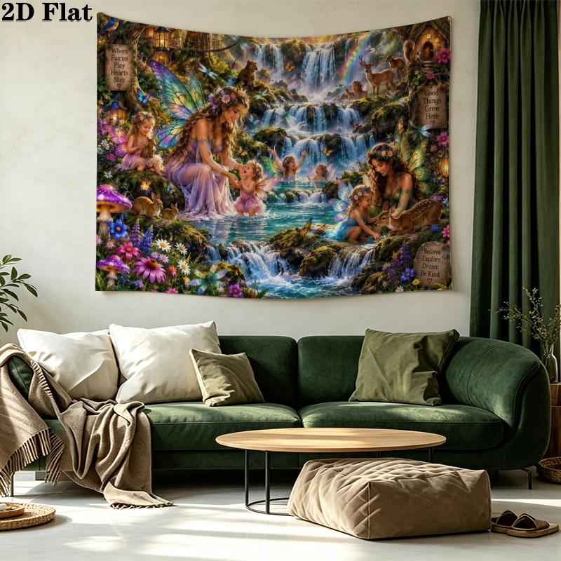 Fairyland Wonderland Wall Tapestry Aesthetic Wall Hanging Printed Fabric Blanket Decorative Tapestries for Bedroom Living Room Home Decor