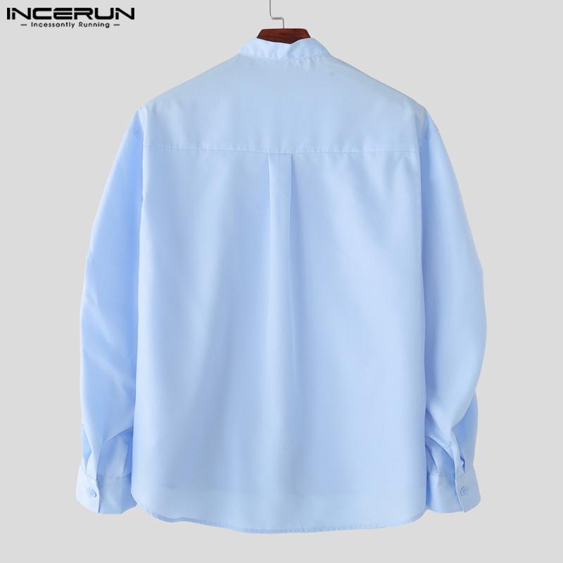 INCERUN Two Piece Suit Men Stand Neck Long Sleeve Shirts Trousers Casual Sets