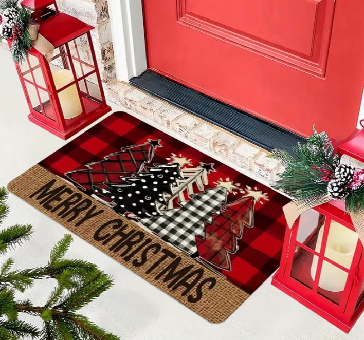 2D Flat Santa Claus Cartoon Doormat, Christmas Entryway Foyer Mat, Non-slip Mat Suitable for Home and Outdoor Decoration Mats
