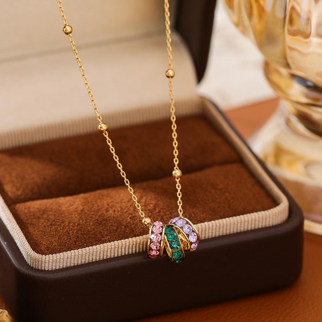 European Vintage Minimalist Collarbone Chain Necklace Trendy Women's Stainless Steel Fashion Jewelry with Colorful Zircon