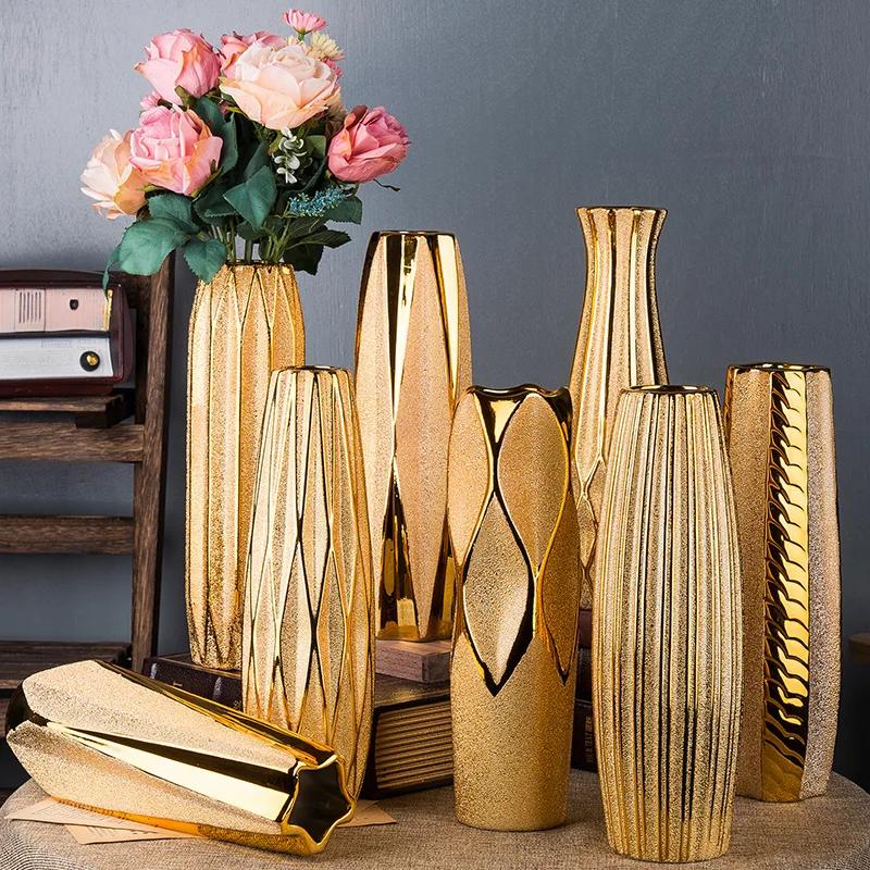 30 cm Luxus Europa Gold Keramik Vase Heimdekoration Kreatives Design Porzellan Dekorative Blumenvase Für Hochzeitsdekoration