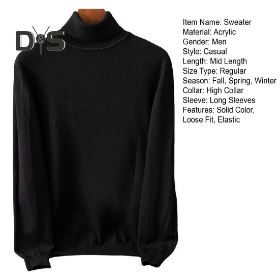 Podzim Zima Pánský svetr Vysoký límec Úplet Silný Elastický Dlouhé Rukávy Teplé Jednobarevné Spodní Úplety Volné Denní nošení Pracovní svetr