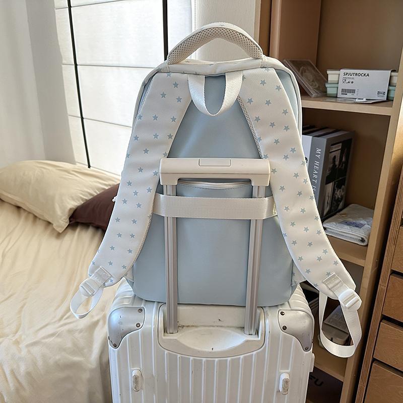 Women's Large Capacity Backpack Color Block Student Schoolbag Girls Stars Print Backpack