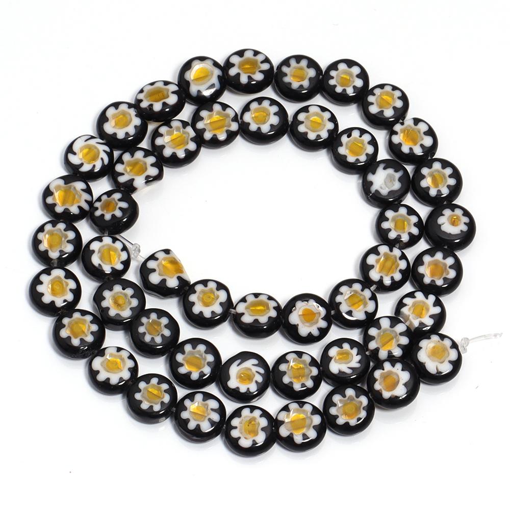 1 Strang 6/8/10mm Flache Runde Blumenperlen Lampwork-Perlen Bunte Glasperlen Für Armband Armreif Damen Mädchen DIY Schmuckherstellung