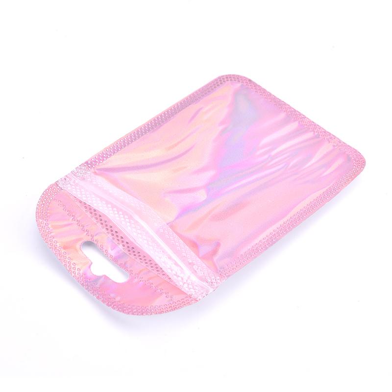 50Pcs 4 Styles Laser Packaging Bag Flat Cosmetic Bag Holographic Mini Bags