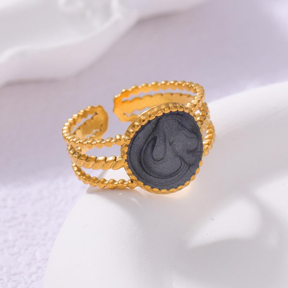 Women's Adjustable Colorfast Enamel Geometric Ring - Stainless Steel