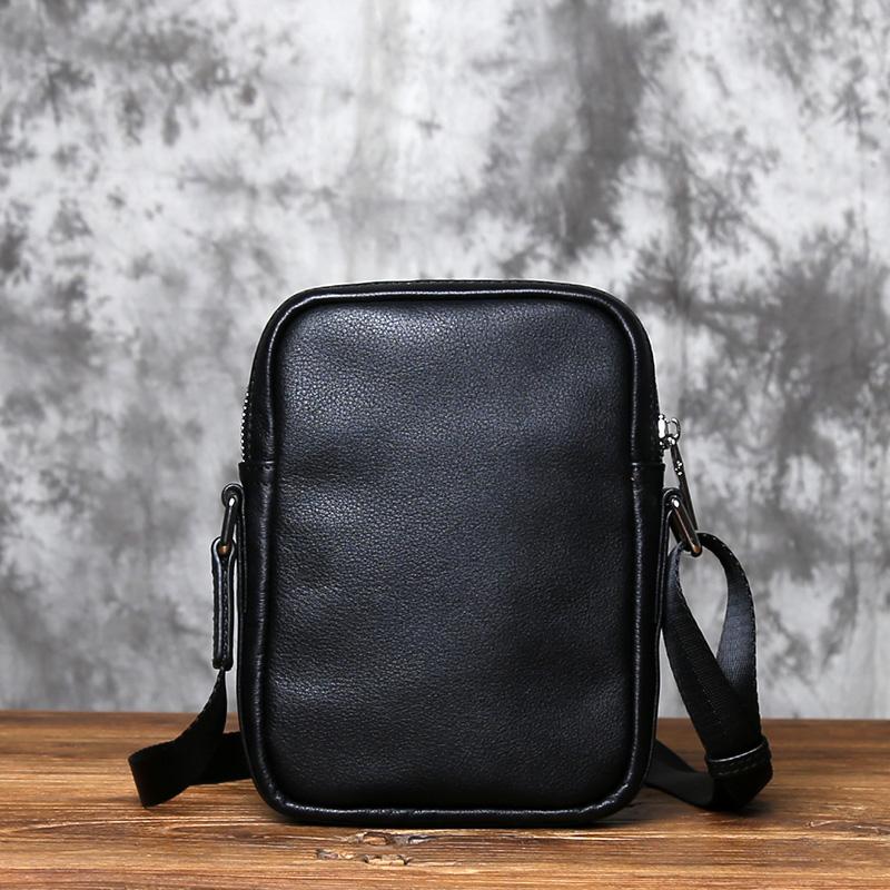NZPJ Genuine Leather Men s Shoulder Bag, Top Layer Cowhide Crossbody Bag, Fashionable Men s bag, Vertical Mobile Phone Bag чёрный