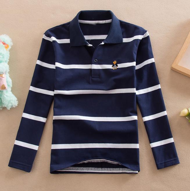 Children's Long Sleeve Shirts Spring Autumn Children's Wear Middle and Large Children's T-shirt Cotton Stripe Polo Shirt