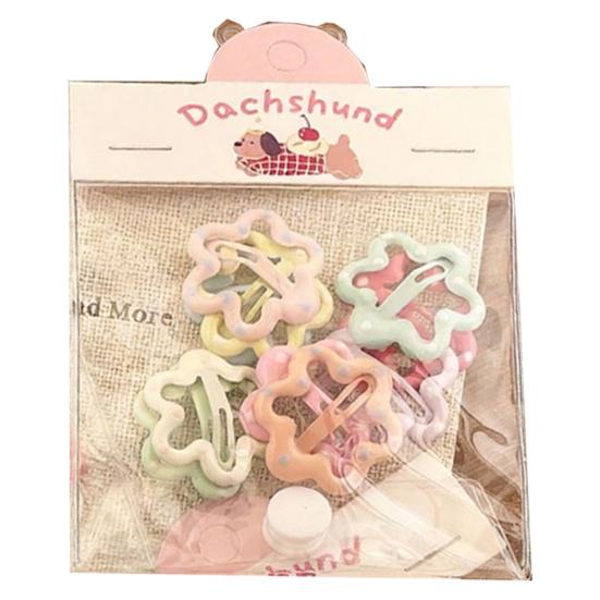 

10Pcs Girl Hairpins Dot Print Flower Star Shape Cream Color Hair Clips Metal Base Smooth Edges Bang Hair Pins Hair Accessories B