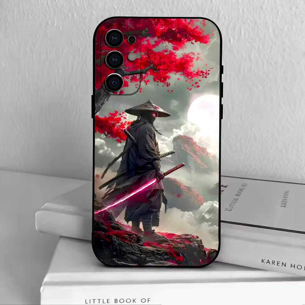 

Japanese Style S-Samurai Phone Case Black Silicone Soft For Samsung S25,S24,S21,S22,S23,S30,Ultra,S20,Plus,Fe,Lite Samsung S25