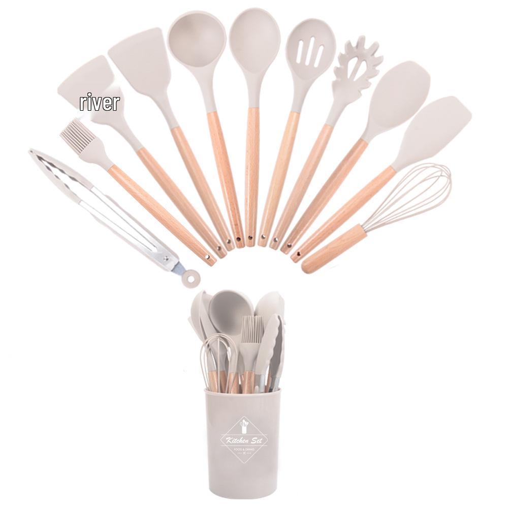44-Piece Silicone & Wood Handle Kitchenware Set - Non-stick Cooking Spatula, Soup Ladle, and Tableware Tools