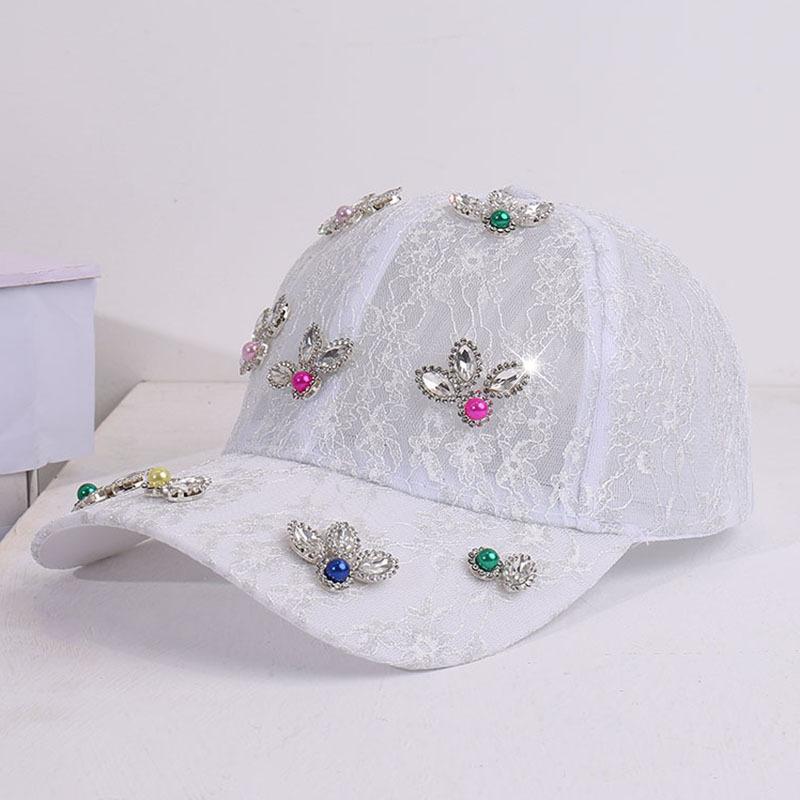 New bright lace mesh breathable casual baseball cap with diamonds, versatile personality, elegant temperament, rhinestone hat