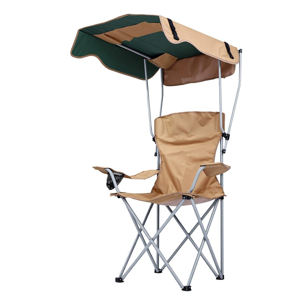 Portable Camping Chair Beach Chair with Shade Folding Chair with Canopy for Fishing Hiking Outdoor Activities Khaki