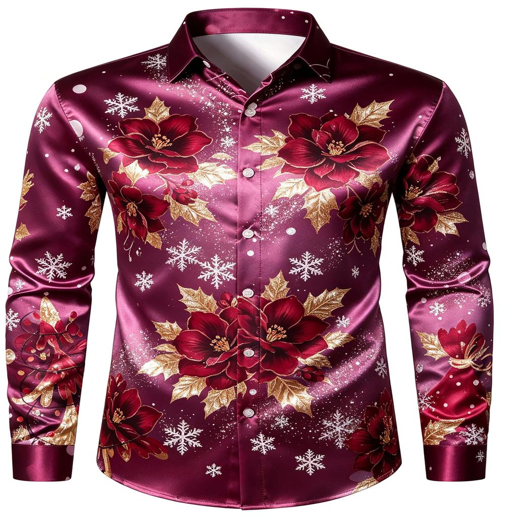 Men Merry Christmas Shirt 3D Santa Claus Print Long Sleeve Button Down Shirts Men Xmas Holiday Party Casual Tops