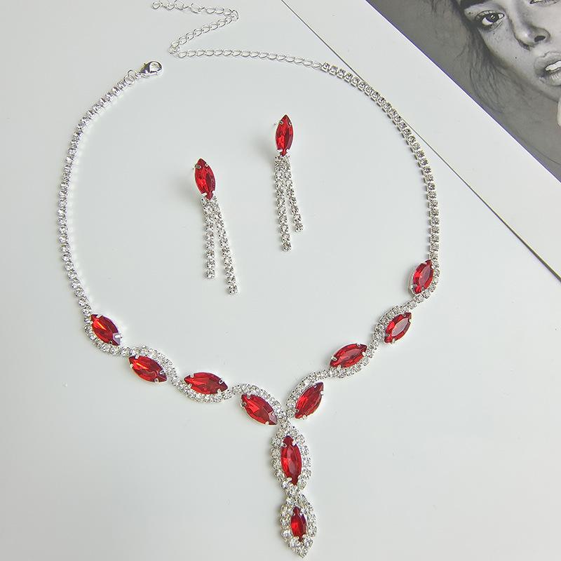 Accessories Fashionable Colored Marquise Zircon Necklace Light Luxury Full Of Diamond Water Drop Tassel Earrings Set For Women