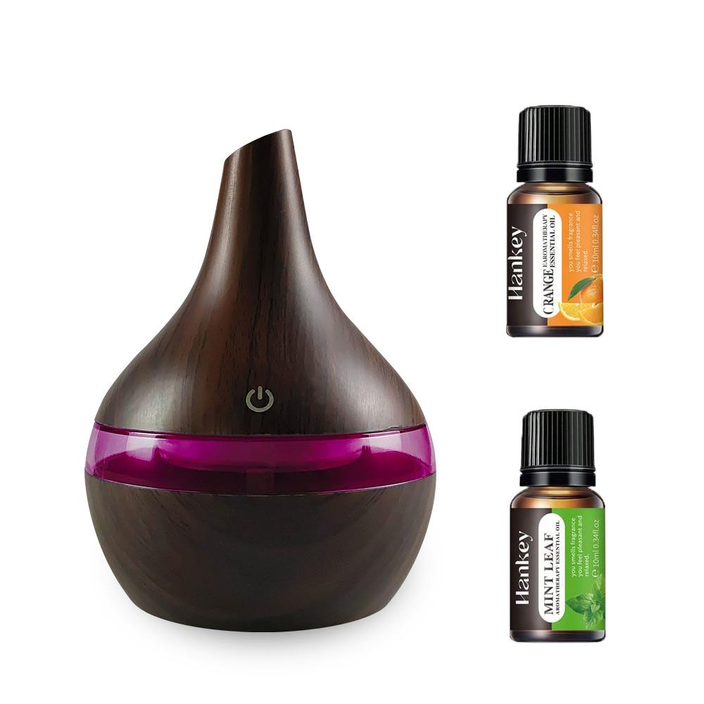 Ultra Quiet 300ml USB Humidifier for Home  Wood Grain Aroma Diffuser with Cool Mist & 2  Essential Oils 300ml
