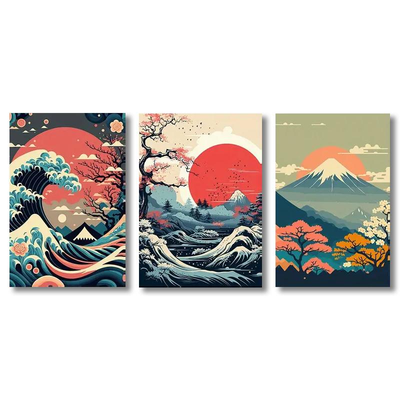 3pcs Canvas Poster Vintage Art Japanese Nature Landscape Wall Art Posters Ideal Gift for Bedroom Living Room Wall Corridor
