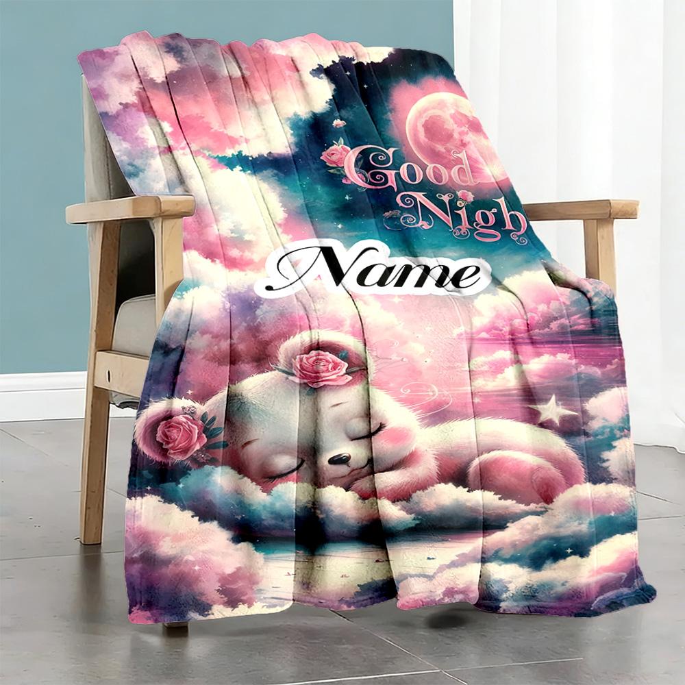 Good Night Personalized Text Blanket Throw Customizable Blanket Soft & Cozy Versatile for Home Decor Nap Picnics Living Room Four Seasons Universal
