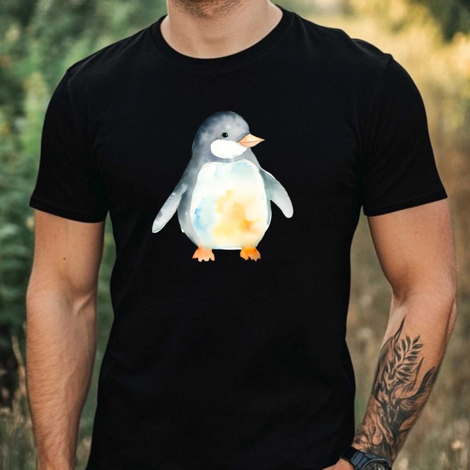 T-Shirt Herren Pinguin Aquarell Motiv Baumwolle Größe XS bis 5XL XL