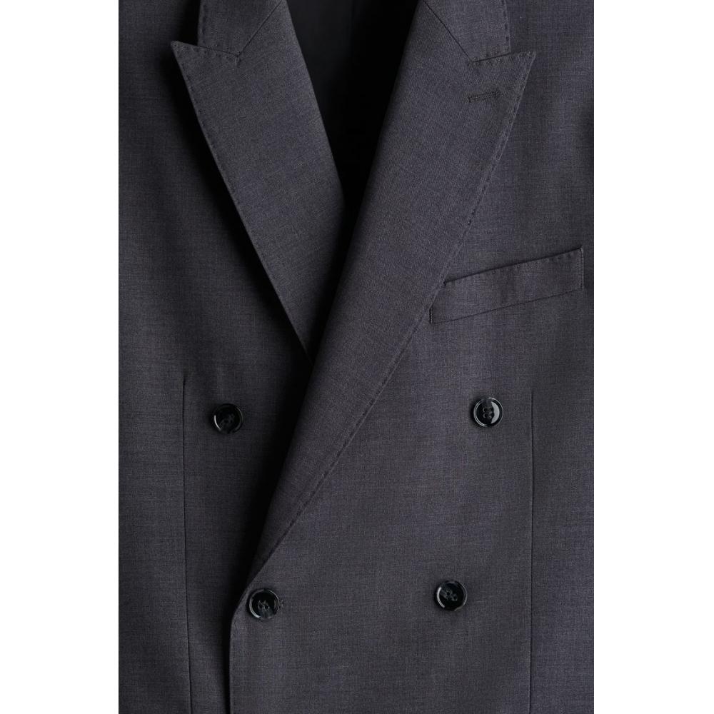 H M Double Breasted Jacket Regular Fit Dark Grey