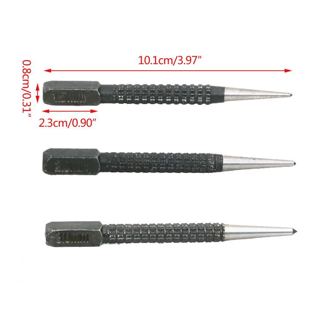 3Pcs High Hardness Sample Center Punch Non-slip Center Punch Set Cylindrical Center Punch for Machinists and Carpenters
