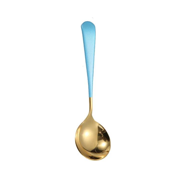 17cm Stainless Steel Round Spoon Cute Dessert Spoon Coffee Children's Golden Silver Spoon Dessert Spoons Kitchen Soup