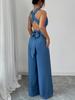 European Women's 2025 V-Neck Backless Cross-Waist Wide-Leg Jumpsuit