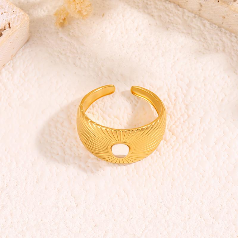 Gold-Plated Titanium Steel Open Ring with Retro Geometric Design