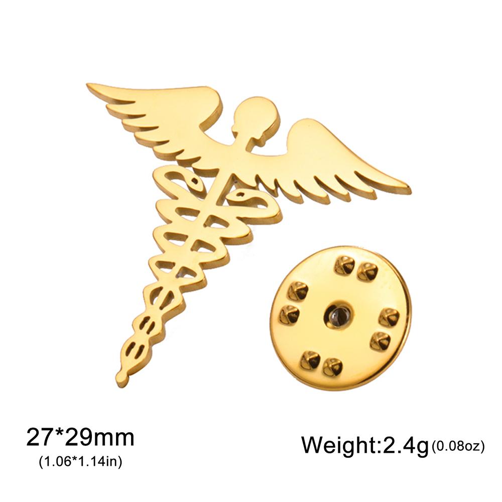 Dawapara Caduceus Symbol Brooch Pin Medical Symbol Accessories Travelers Talisman Graduation Gift Stainless Steel Jewelry