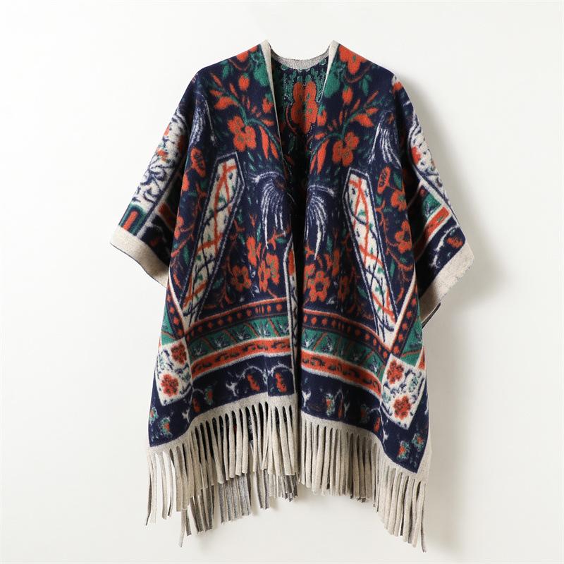 

Romantic Ethnic Tune Autumn And Winter Men S And Women S Double-Sided Shawls With Imitation Cashmere High-End Warm Fringed Scarf Cape 168cm