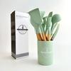12-Piece Eco-Friendly Kitchen Utensil Set Wooden Handles Silicone Cooking Shovel Spoon Food Safe Microwave Kitchen Gadget Tools